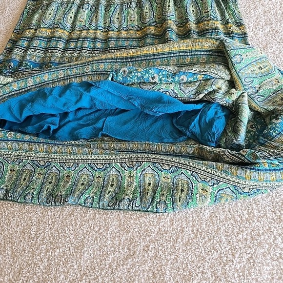 J Jill Long Dress 3/4 Sleeve V-neck Green Blue Paisley Size L Boho Cottagecore - Picture 11 of 15